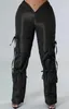 Kvinnors V-formade främre midja Pocket Pants Solid Color Cargo Pants Overdimensionerade byxor XXL Fashion Streetwear Petite Sports Pants 231204