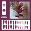 False Nails 24pcs Long Stiletto French Fake Purple Tiger Stripes Full Cover Press On DIY Detachable