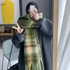 Scarves Mohair Plaid Scarf Women Green Scarves Winter Thick Tassel Shawl Warm Rainbow Plaid Christmas Muffler Scarf J231204