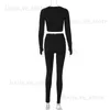 Kvinnors tvåbitar byxor Solid Slim Two Piece Set Women Tracksuits O-Neck Long Sleeve Crop Tops High midje Skinny Pants Casual Fitness Jogger Suits T231204