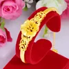 Bangle Real 24k Gold Color Sand Gold Empty Three Flower Bracelet for Women Bride Engagement Birthday Wedding 999 Bangles Jewelry Gifts 231204