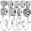 Loose Gemstones 925 Sterling Sliver Clasp CZ Pave Clip Charm Spacer Daisy Bead Stopper Fit Original Bracelet Jewelry