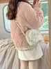 Kvinnors trenchrockar vinterjacka kvinnor koreansk mode japanska kawaii ruffles rosa ner tjej söt söt överdimensionerad casual lös spetsar upp