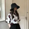 Damenblusen 4 Größen S-XL Sommer All Match Kurzarm Blumenmuster Druck Fahsion Vintage Umlegekragen Damen Top Shirts