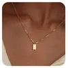 Pendanthalsband Alfabetet A-Z Namn Tagn Necklace Guldpläterad rostfritt stål Square Initial för kvinnor Trendiga smycken