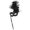 Party Supplies Feather Women Handheld Masquerade Masks With Stick Crack Fashion Elegant Halloween Carnival Easter Cosplay Show Black Red