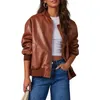 Women's Leather Women Faux Shirt Jacket With Pockets Long Sleeve Jackets Solid Color Shacket Motorcycle Streetwear