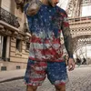 Men's Tracksuits Summer T Shirt Set 3D USA Flag Printing Daily Casual Sportswear Cool Fashion Clothing Oversized Short Sleeve Tracksuit