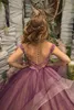 女の子のドレスキラキラしたプリンセス紫色の花の袖なしビーズの子供チュールバースデーウェディングパーティードレスフォーマルイブニングボールガウン