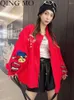 Women's Jackets QING MO Red Baseball Coat Women Embroidered Heavy Industry European Large Size Street Lazy Chic Jacket ZXF4422