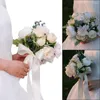 Kwiaty dekoracyjne Piękny bukiet ślubny przezroczysty teksturę ślub przyciągający wzrok symulację róża fałszywa