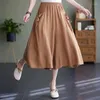 Damenhose mit Schnürung, übergroß, Vintage-Stil, Baumwolle und Leinen, weites Bein, kurze Röcke, Sommermode, lässig, solide, hohe Taille, Baggy-Caprihose