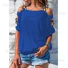 Dames T-shirt Trendy Hollow kortstondige kortstondige vrijetijdsgebel dames plus size dame t-shirt Solid color pullover all-match zomer zomers raglan mouw T231204