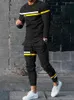 Мужские спортивные костюмы, женские повседневные черные брюки из двух предметов, однотонная футболка с длинными рукавами и карманом-карандашом, осенне-зимняя мягкая одежда для отдыха