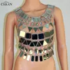 Chran Spiegel Perspex Crop Top Maliënkolder Beha Halter Ketting Body Lingerie Metallic Bikini Sieraden Burning Man EDM Accessoires Cha220w