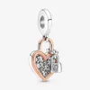 100% 925 Sterling Silver Heart Padlock Double Dangle Charms Fit Original European Charm Armband Wedding Engagement JewelR253D