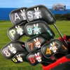 Club Heads 9Pcs Embroidered PU Golf Club Iron Head Covers Protector Golfs Head Cover Set Golf Accessories Golf Putter Cover Golf Headcover 231204