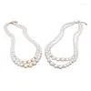 Chaînes d'imitation de perles ras du cou, collier de perles à Double couche, matériel cadeau pour fille et femme