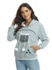 Hoodies femininos retro manga longa casual com capuz bonito pet titular transportadora casaco de gravidez 2024 moda solta moletom grande bolso topo