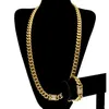 Rostfritt stål armband halsband 24k fast guldelektroplatta gjutningslås w diamant kubansk länk halsband armband för män curb183s