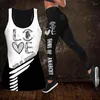 Damesbroeken Mooie 3D-print Combo Tanklegging Zomer Casual Yoga Fitness Meisjes Leuke broek Sportlegging Pak XS-8XL