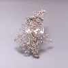 Headwear Hair Accessories SLBRIDAL Handmade Alloy Wired Rhinestone Crystal Flower Leaf Wedding Hair Clip Barrettes Bridal Hair Accessories Women Jewelry 231204