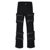 Jeans pour hommes Y2K Poches à fermeture éclair Streetwear Baggy Pantalon cargo décontracté Droit Blanc Noir Lâche Pantalon en denim surdimensionné Harajuku