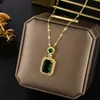 Pendant Necklaces DIEYURO 316L Stainless Steel Square Green Red Zircon Pendant Necklace For Women Classic Luxury Girls Jewelry Chain Birthday Gift 231204