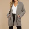 Suéteres femininos cáqui longo cardigan para mulheres 2023 roupas de inverno de malha macia manga camisola casaco clotkorean estilo quente vintage