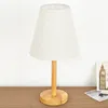 Tischlampen moderne einfache hölzerne Leinenschreibtischlampe mit Stoff Schatten Massivholz E27 Hold US -Stecker für Student Study Bedside