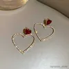 Charm 2023 Korean Fashion Jewelry Shining Rhinestone Hollow Heart Drop Earrings for Women Girls Vintage Red Crystal Earrings R231204