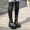 Boot's Knee High Lace Up Y Boots Platform Round Toe Wedge Heeled Punk Style Shoes Footwear 231204