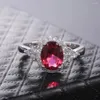 Cluster Ringe Huitan Vintage Rot Oval Zirkonia Frauen Ring CZ Stein Edle Mutter/Großmutter Geschenk Retro Party Finger Helle schmuck