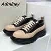 Height Increasing Shoes Platform Women Shoes Round Toe Canvas Comfort Height Increase Student Shoe Simple Autumn Mixed Color Lace Up Couple Shoes 231204