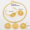 Necklace Earrings Set African Gold Color Jewelry For Women Round Pendant And Clip With Bangle Ring Daily Party Jewellry