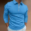 Homens camisetas Outono Inverno Camisa Listrada Manga Longa Homens Top Roupas de Trabalho Casual Negócios Zipper Collar Lapela Camiseta Quente Hoodies Masculino