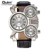 Wristwatches OULM Mens Vintage Steampunk Punk Leather Band Watches 3 Time Zone Japan Movement Rock & Roll Style Casual Quartz Mont2236