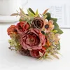 Dekorative Blumen 1 Bouquet Orange Rose Künstliche Pfingstrose Herbst Seide Fake Für DIY Wohnzimmer Hausgarten Hochzeitsdekoration