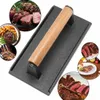 Viande Volaille Outils Cuisine Lourd En Fonte Plat Steak WeightBacon Presse avec Manche En Bois HeavyWeight Grill Commercial Grade Burger 231204