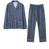 Ropa de dormir para hombres Conjunto de prendas de vestir de ocio Ropa de descanso familiar estampada Pijama elegante de primavera/otoño con cuello de solapa Mangas largas Secado rápido