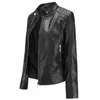 Dames lederen 2024 lente en herfst OL stand kraag jas dames moto biker jas PU zwart rood