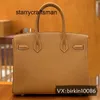 Genuine Leather Bags All Manual Sewing Bag Original Epsom Print Handbag Luxury Gold Brown