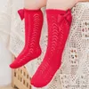 Kids Socks Cute Girls Knee High Socks Bows Cotton Breathable Soft Children Socks Hollow Out Non-slip Newborn Infant Long Socks 0-6Years R231204