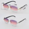 Luxury Diamond Cut Lens Rimless Mens Solglasögon för kvinnor Designer Stora fyrkantiga Original Black Marbled Buffalo Horn Sun Glasses Ramar för C -dekoration Gafas de Sol