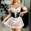 Pijamas femininos diccvicc sexy nightwear transparente renda sutiã lingerie corpo papai menina roupa interior babydoll pijamas fantasia mulher outfit