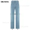 Damenjeans CM.YAYA Damenmode Ripped Hollow Out Quaste Tasche Vorne Safari Style Jeans 2023 Neue Sommer INS Street Denim Hosen Hosen T231204