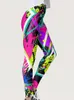 Kobiety legginsy fitness Leggins Kolorowe graffiti nadrukowane seksowne saliwki Pencil Pants Push Up Jogging trening elastyczne rajstopy