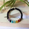 Fili di perline 7 Chakra Bracciale in pietra di onice nero Guarigione spirituale per gioielli da donnaBeaded254V