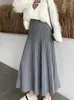 スカートエレガントなファッションハイウエストAラインレディース韓国の編み長い女性秋の冬の温かいプリーツマキシスカート女性