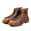 Botas Hombres Zapatos de cuero de vaca de lujo Hecho a mano Vintage Británico Otoño Invierno Top Calidad Tobillo Herramientas Punta Redonda Motocicleta 231204